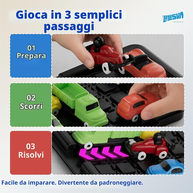 Sblocca l'auto Klotski, gioco di puzzle scorrevole, gioco da tavolo di logica per risolvere gli ingorghi stradali, con 16 auto e oltre 100 sfide, giocattolo rompicapo STEM per 2 giocatori