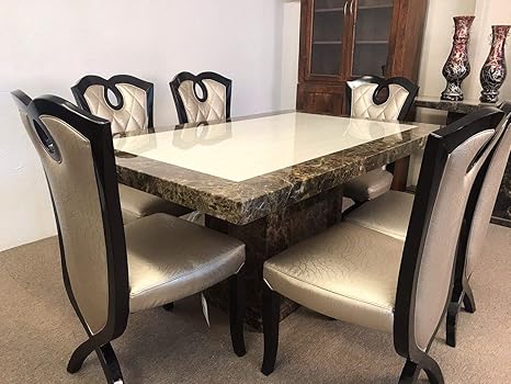Rectangular Monaco Marble Dining Table And 6 X Gold Cross Legged