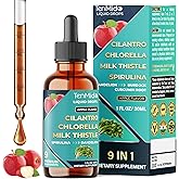 Tenmido 9in1 Cilantro Tincture - Herbal Extract Liquid Supplements with Chlorella, Milk Thistle, Spirulina, Dandelion, Burdock Root, Curcumin, Garlic, and Ginger - 30ml 1 Fl Oz