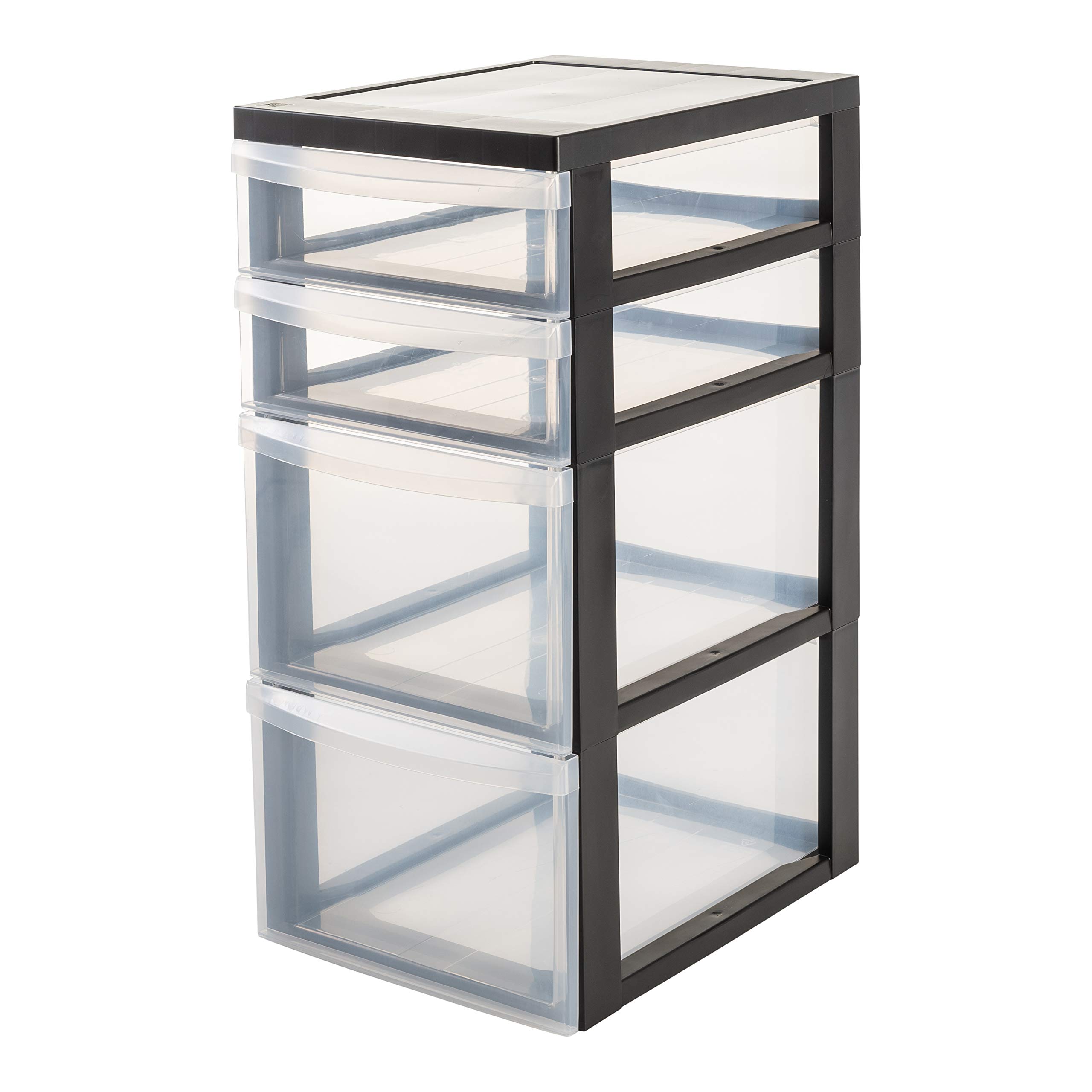 Iris Ohyama, Plastic Drawers Storage Unit, Plastic Storage Drawers, A4 Format & 4 Wheels, H61.5cm/4 Drawers Mix, BPA Free, Black, W40 x D29 x H61.5cm, DC-322