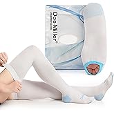 Doc Miller TED Hose Thigh High Anti Embolism Stockings for Women & Men, Hospital Style Surgical Stockings, Plus Size White Compression Socks 15-20mmHg, Support Hose with Inspection Hole