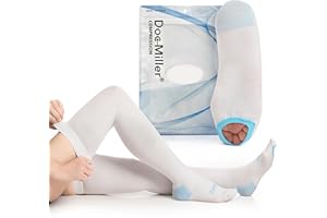 Doc Miller TED Hose Thigh High Anti Embolism Stockings for Women & Men, Hospital Style Surgical Stockings, Plus Size White Compression Socks 15-20mmHg, Support Hose with Inspection Hole