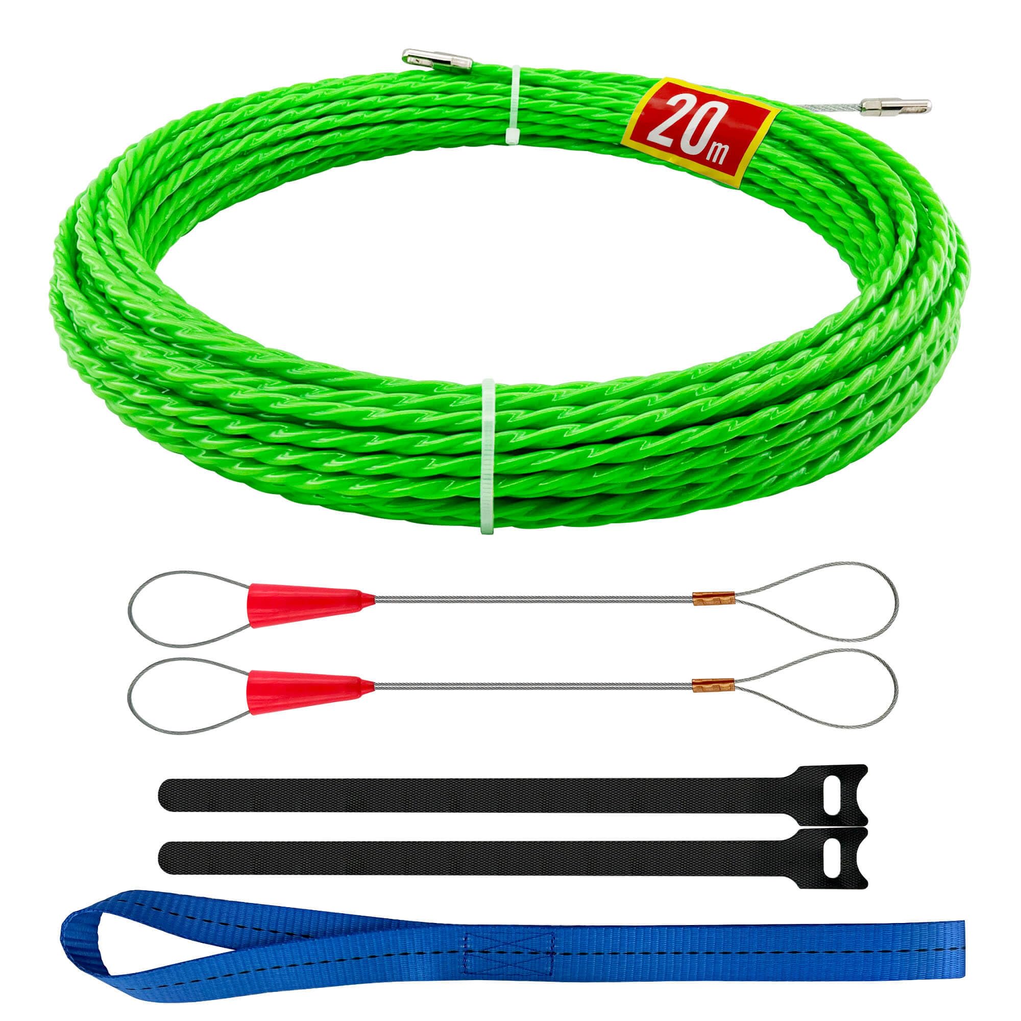 Fish Tape 20m, Fish Tape Cable Puller 4.5mm, Cable Pullers for Electrical Cables, Retractable Draw Wire with Pull-Out Aid Plus 2 Guide Springs