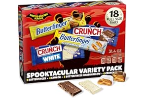 Butterfinger, CRUNCH, Butterfinger Marshmallow, CRUNCH White, Bulk Candy Bar Variety Pack Full Size, 18-Count, 31.4 oz