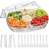LIMOEASY Chilled Veggie Tray, 15 Inch Clear Party Platter with 4 Compartments, Ice Serving Bowl with Lid, Cold Food Buffet Server for Fruit, Vegetable, Appetizer, Shrimp