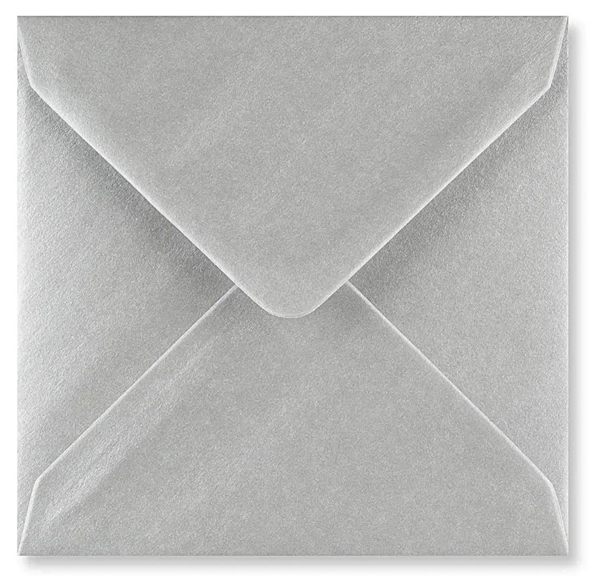 50 Pack 6x6 Inch Square Silver Envelopes – 155mm x 155mm – Metallic Pearlescent – Gummed 100gsm