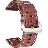 Hemsut Genuine Leather Watch Band, Retro Vintage 20 22 24 26mm Handmade Replacement Leather Watch Strap for Men and Women