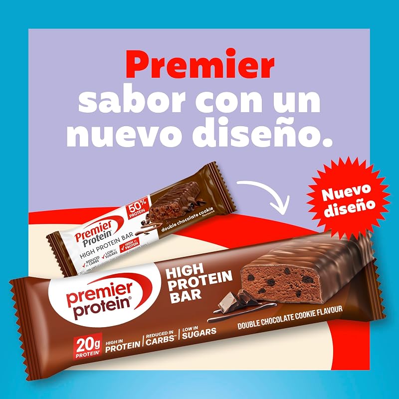 Premier protein high protein bar biscoito duplo de chocolate 16x40g - alto teor de proteínas + sem óleo de palma