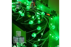 RJZZ 6FT 54LED St Patricks Day Decorations St Patricks Day Garland Willow Vine Shamrock Garland with Timer 8 Modes St Patricks Day Decor Battery Operated Waterproof Shamrock Lights for Mantle, Fireplace