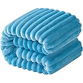NTBAY Plush Flannel Twin Bed Blanket, 60X80 Inches Soft and Warm Lightweight Blanket with Striped Texture Bed Blanket for Couch Sofa Bed All Seasons, 60"x80", Blue