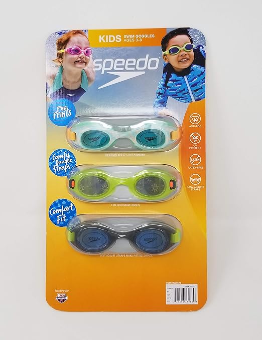 Speedo Kids Swim Goggles for Ages 38, 3Pack (Green/Blue