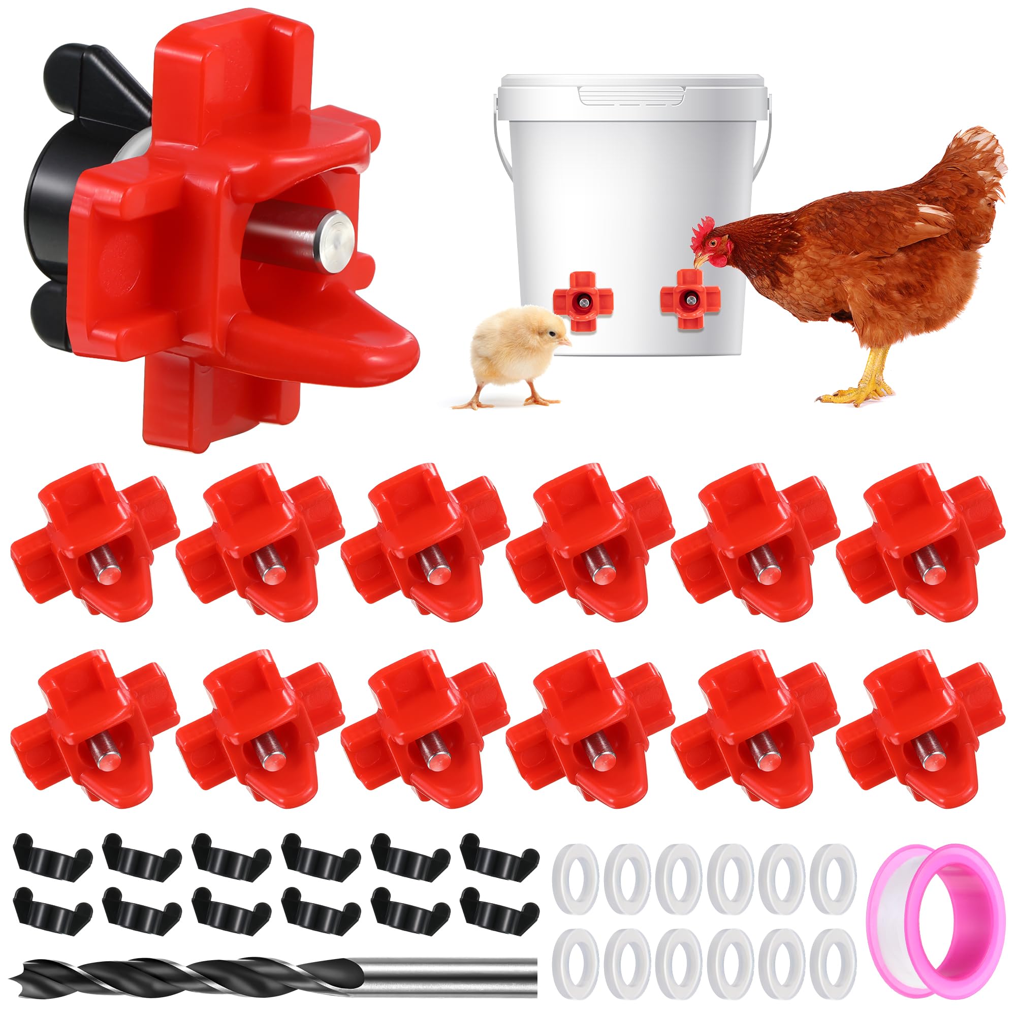 Photo 1 of Dreyoo 12 Pcs Horizontal Chicken Waterer Nipples, Automatic Poultry Nipple Waterer with Drill Bits for Bucket Chicken Feeders, Non Leak Waterer Kit for Chicken Coop Outdoor