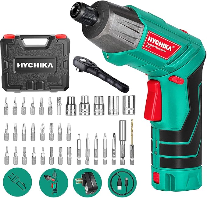 Cordless Screwdriver 6 N.m, HYCHIKA 3.6V 2.0Ah Electric Screwdriver Rechargeable Screw Gun