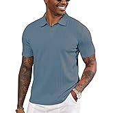 LOGEEYAR Mens Knit Polo Shirts Short Sleeve Regular Fit Textured Polo T-Shirts Summer Casual Collared Golf Shirts