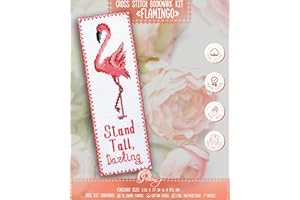 Povitrulya Counted Cross Stitch Kit - DIY Kits for Adults or Kids - Funny Embroidery Bookmark - Easy to Use - Craft Collection - Flamingo