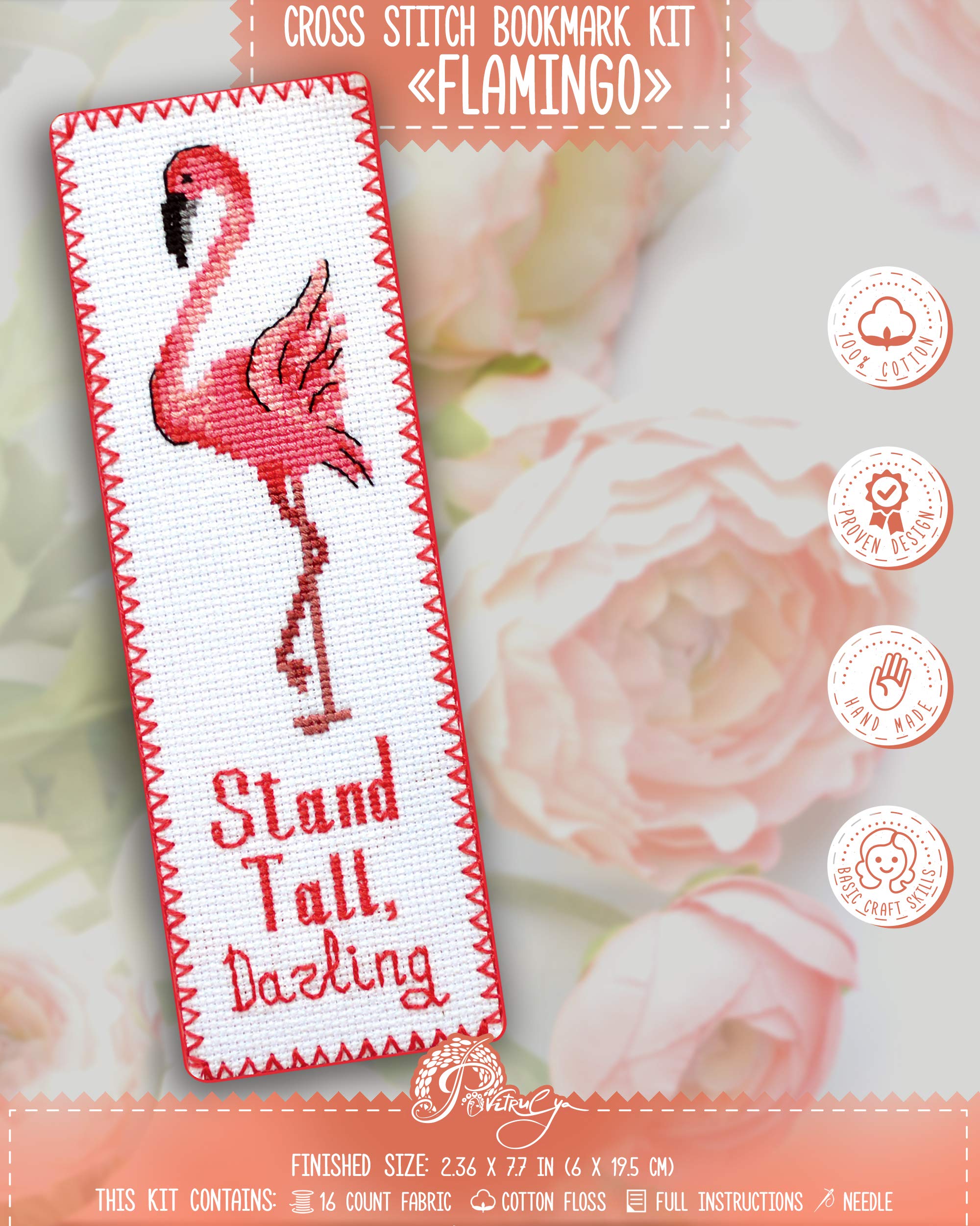 Povitrulya Counted Cross Stitch Bookmark Kit 'Flamingo' - DIY Embroidery Set