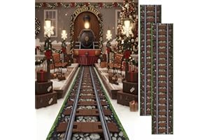 Haull 3 Pack 118 x 39 Inch Christmas Express Train Decorations Railroad Track Aisle Runner Wild West Train Party Tablecloth Table Cover Floor Runner for Christmas Birthday Supply