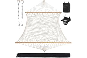 ANOW Rope Hammock Double Hammock with Hardwood Spreader Bar and Carrying Bag, 450 LBS Weight Capacity for Two Person, Natural