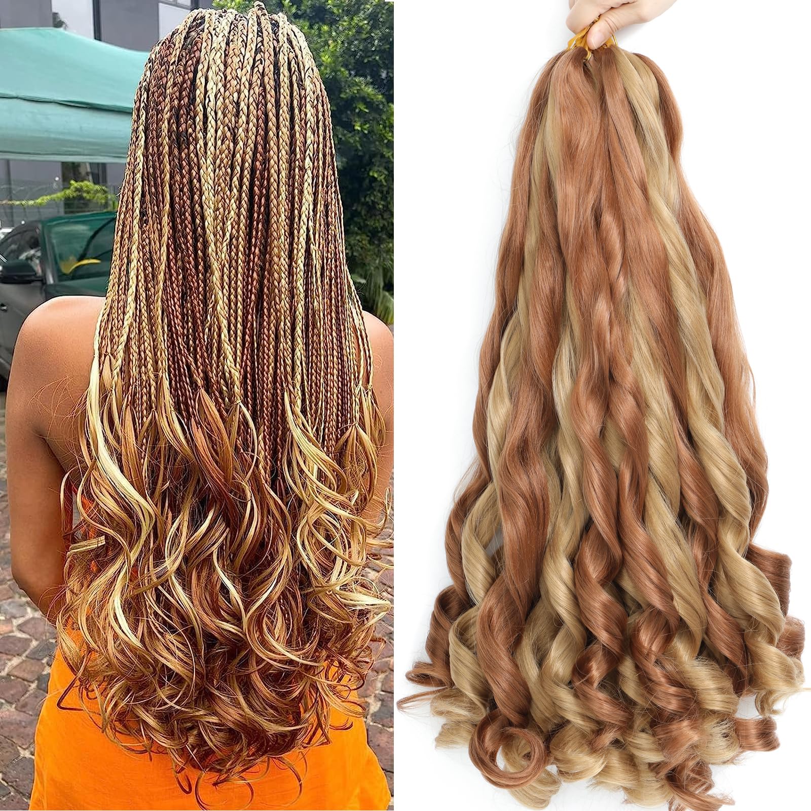 8 Packs Curly Braiding Hair, 22 Inch Pre-Stretched French Braid Hair - P27 — image 1