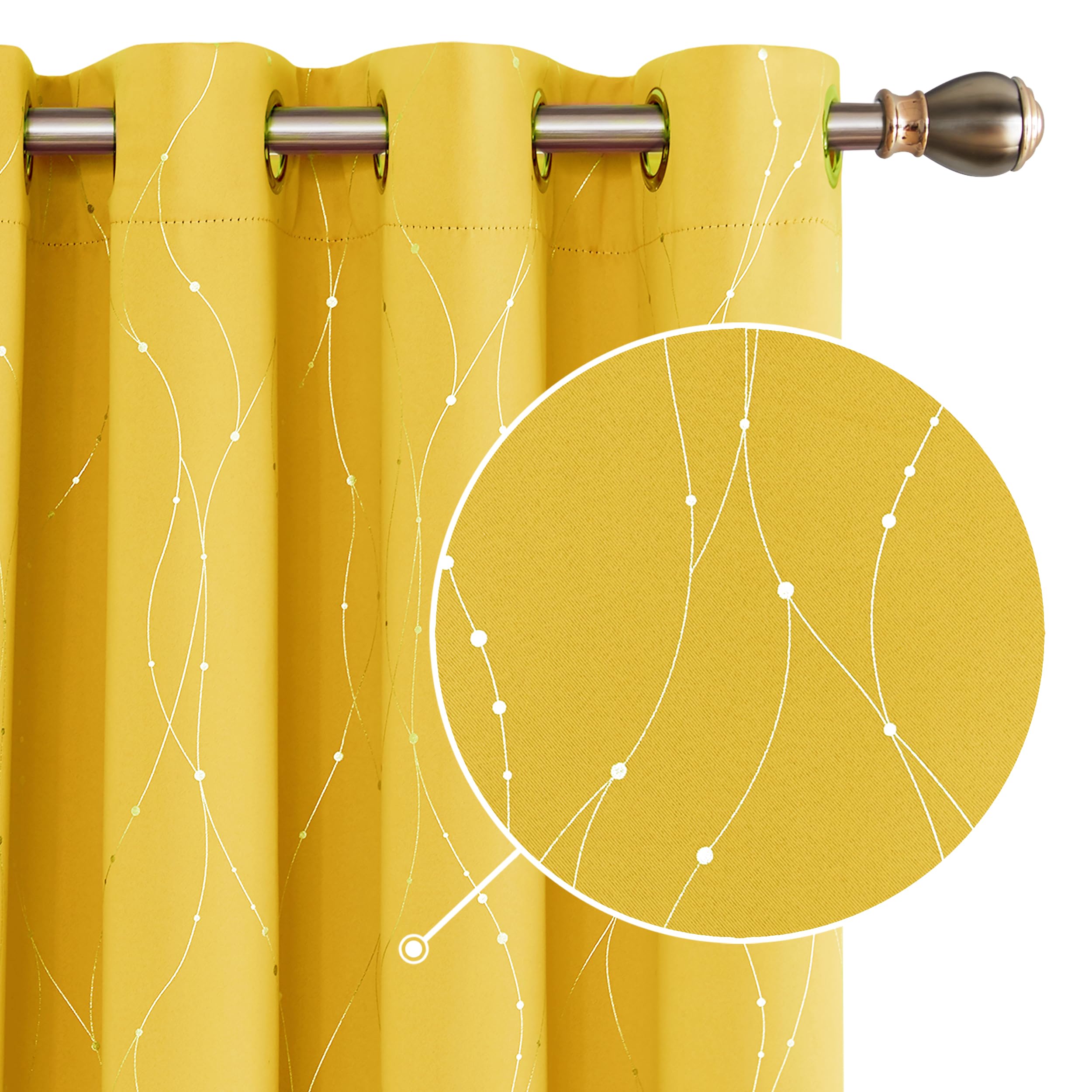 Deconovo Dot Line Decorative Super Soft Thermal Insulated Energy Saving Blackout Curtains for Living Room Mellow Yellow 46 x 54 Inch 2 Panels — image 1