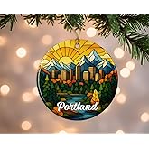 DanielDesign Portland Oregon Christmas Ornament - Family Trip Christmas Ornament - Stained Glass Style Decoration - Gift for Travelers - Oregon Souvenir for Trip Lovers Printed on Both Sides