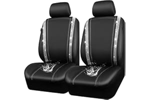 CAR PASS Leather Bling Diamond Car Seat Cover 2 Front Interior Sets, Waterproof Universal Shining Glitter Crystal Sparkle Fit
