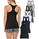 Sexy Basics Women's 5 Pack Racerback PowerFlex Tank Tops/Cotton -Spandex Stretch Color Tank Tops