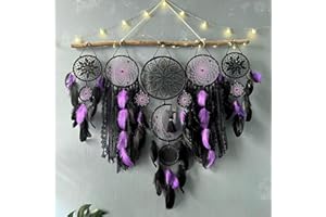 JEFUZH 5 Pack Moon Phase Dreamcatcher Set Boho Wall Decor, Boho Macrame Wall Hanging Dream Catchers, for Home, Bedroom, Living Room, Witchy Gifts (Black Purple)