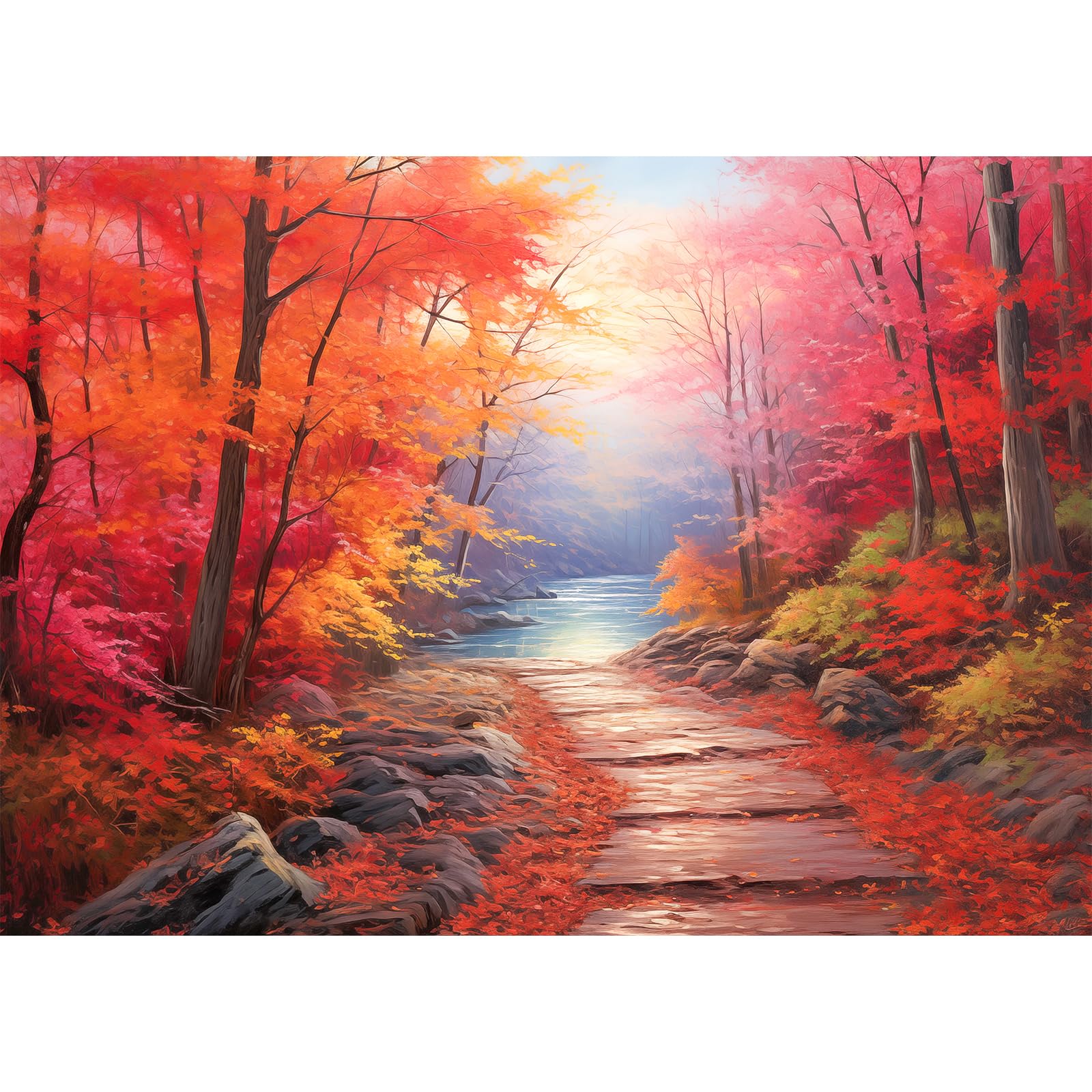 1000 Pieces Jigsaw Puzzles for Adults-Maple Path Jigsaw Puzzle 1000 Pieces Red Maple Forest Puzzles for Adults 1000 Piece Oil Painting Puzzle for Man Women Teens Senior — image 1