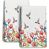 Wovoto Flower Hummingbird Kitchen Towels Decorative Set of 2, Soft Absorbent Dish Towels Hand Towels for Kitchen Farmhouse Spring Summer Home Decorations Gifts for Hummingbird Lovers