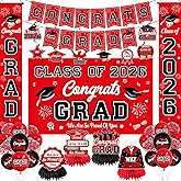 Graduation Decorations Class of 2026 Red and Black Party Decor Set include Congrats Grad Banner Graduation Backdrop Class of 2026 Balloons Party Supplies
