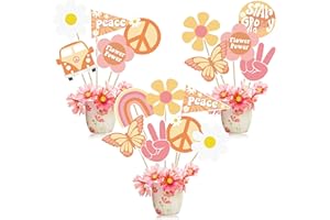 A1diee 30Pcs Groovy Retro Hippie Boho Party Centerpieces for Tables Toppers Rainbow Butterfly Daisy Flower Birthday Decoration Star Groovy 60's Party Supplies Favors for Girls Baby Shower Photo Props