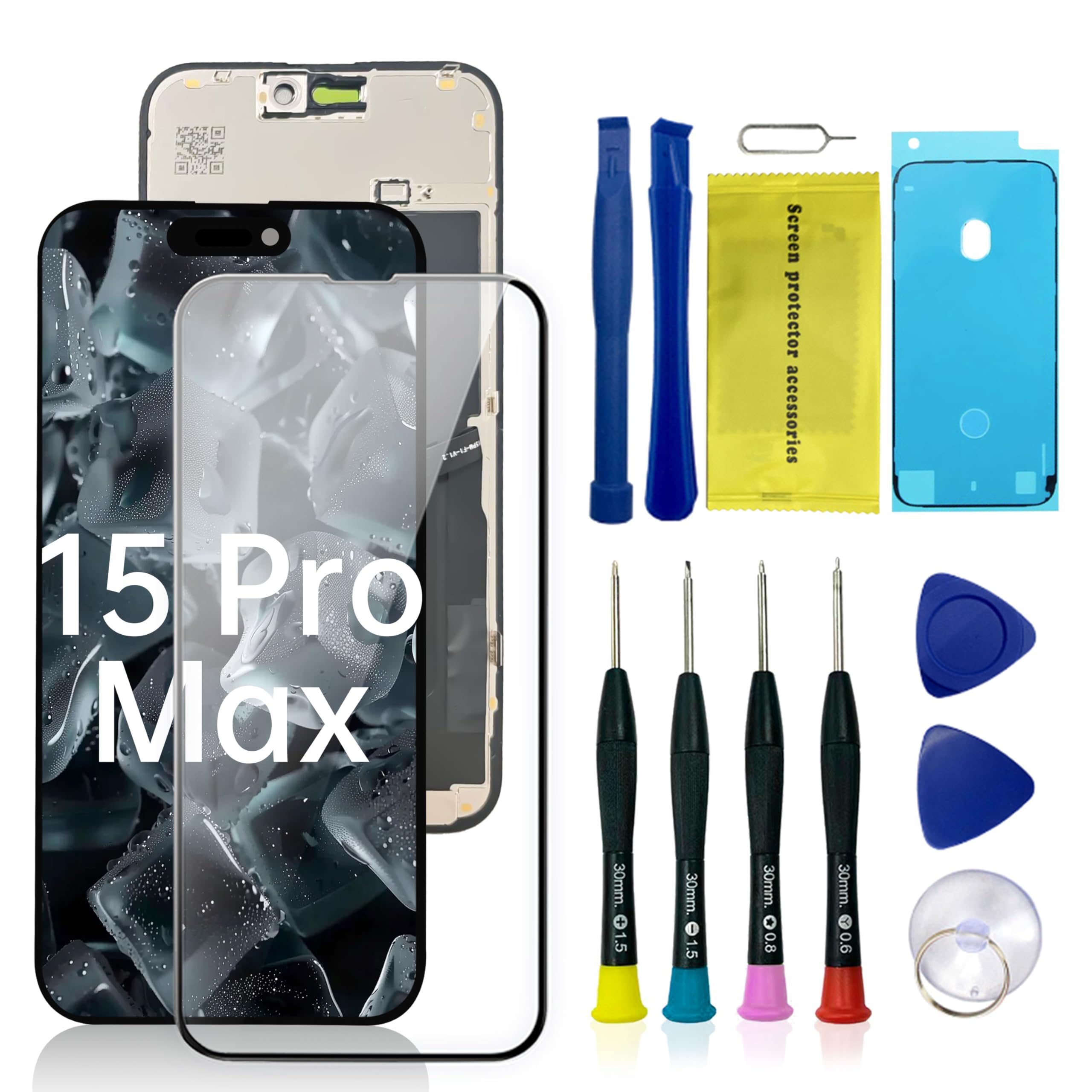 Photo 1 of Anfyco for iPhone 15 Pro Max 6.7" LCD Screen Replacement Kit with 3D Touch Digitizer Assembly | Repair Tools & Screen Protector Kit Includes Adhesive & Tools (A2849, A3105, A3106, A3108)