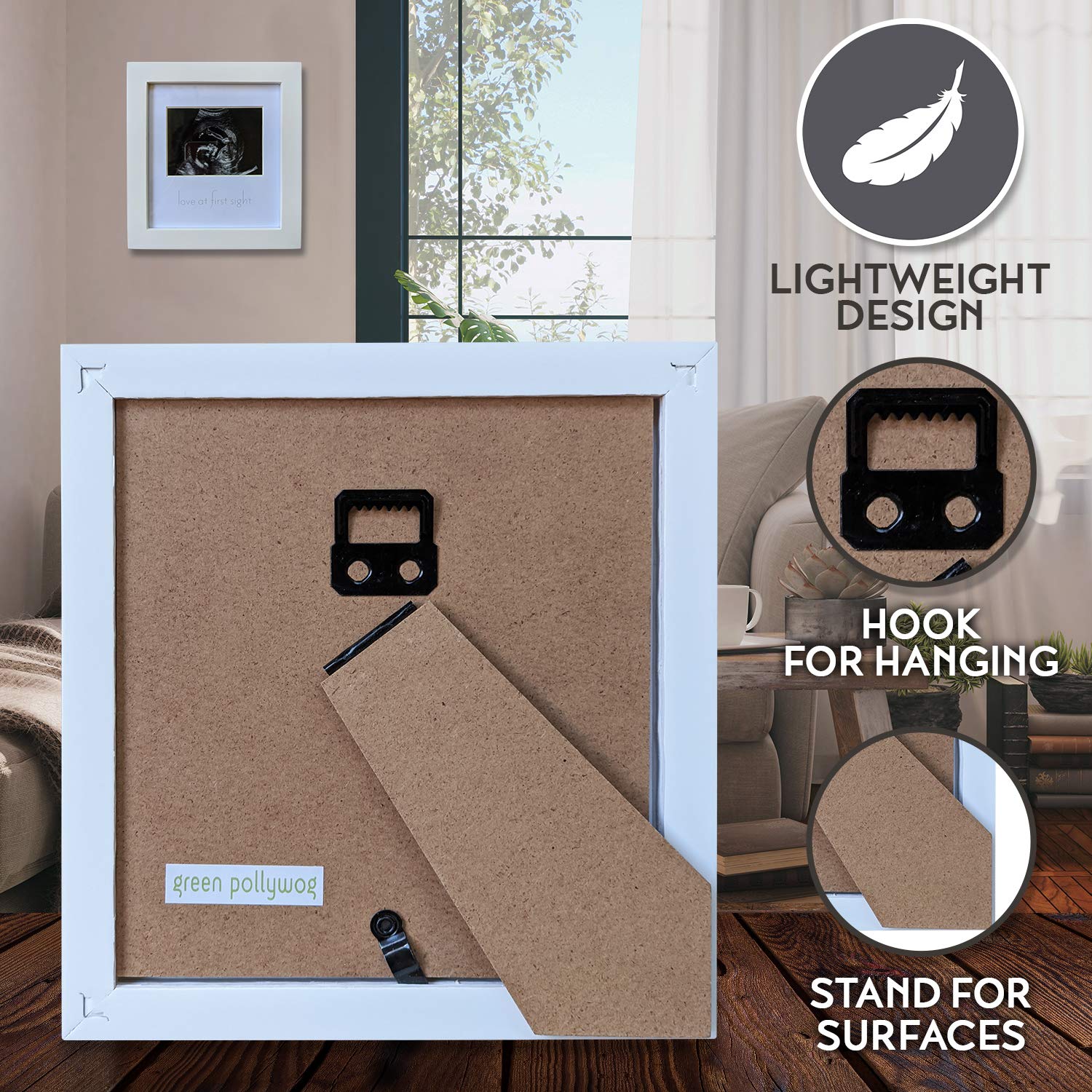 Green Pollywog Sonogram Photo Display | White Ultrasound Frame | Pregnancy Gift for First-Time Moms, Parents & Grandparents | Nursery Decor