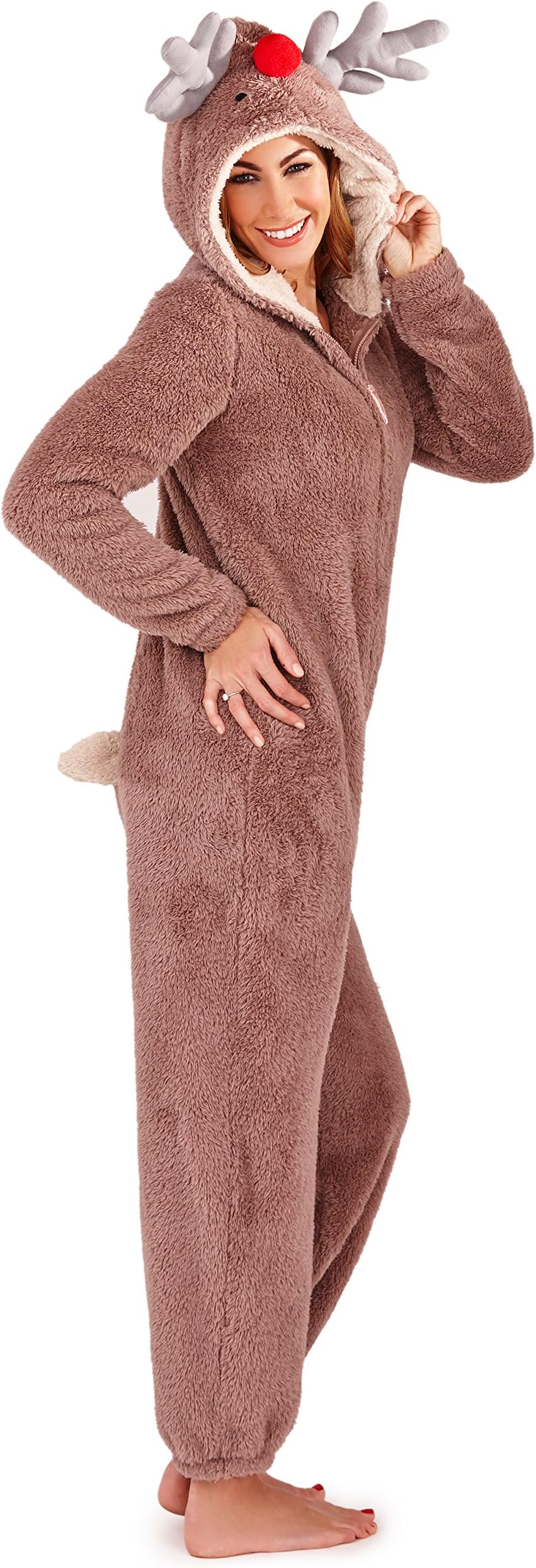 Ladies FLUFFY THICK SHAGGY Onesies All In Onesie Pyjamas Romper Sleep Jump Suits