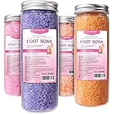 XIWEIOO Foot Soak Salts 4 Pack Kit 56 OZ Himalayan Pink Salt Lavender Orange Rose Scent Athletes Itching,Tea Tree Oil Foot Care Pedicure for Women Dead Sea Salt Moisturizing Skin Softens Calluses
