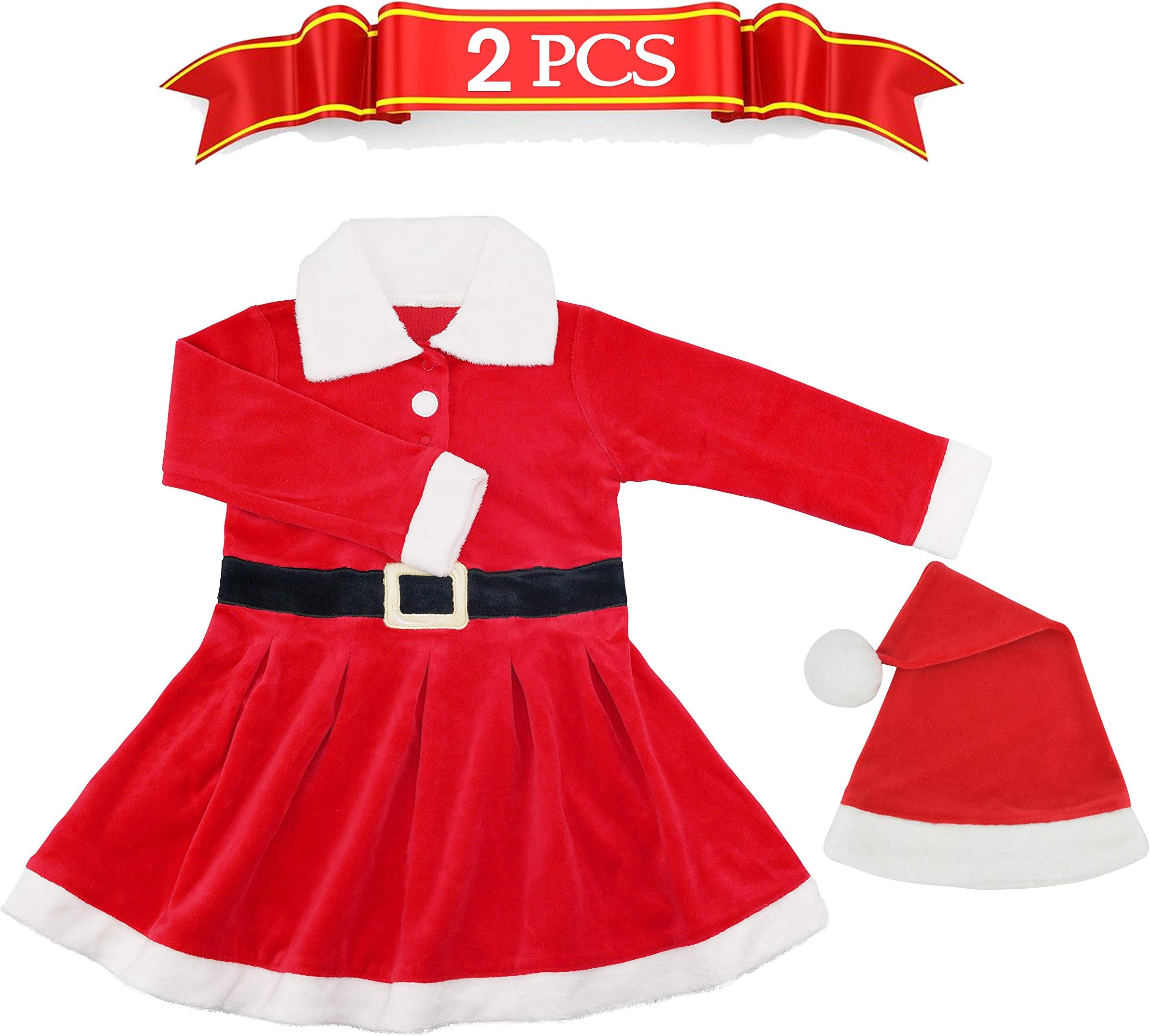 Santa Suit for Kids Girls Santa Claus Costume Christmas Halloween Photography Props Outfit 3 Pcs Set