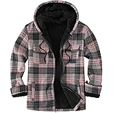 Ephemoca Men's Flannel Plaid Hooded Jackets Full Zip Sherpa Fleece Lined Hoodies Fashion Warm Coat