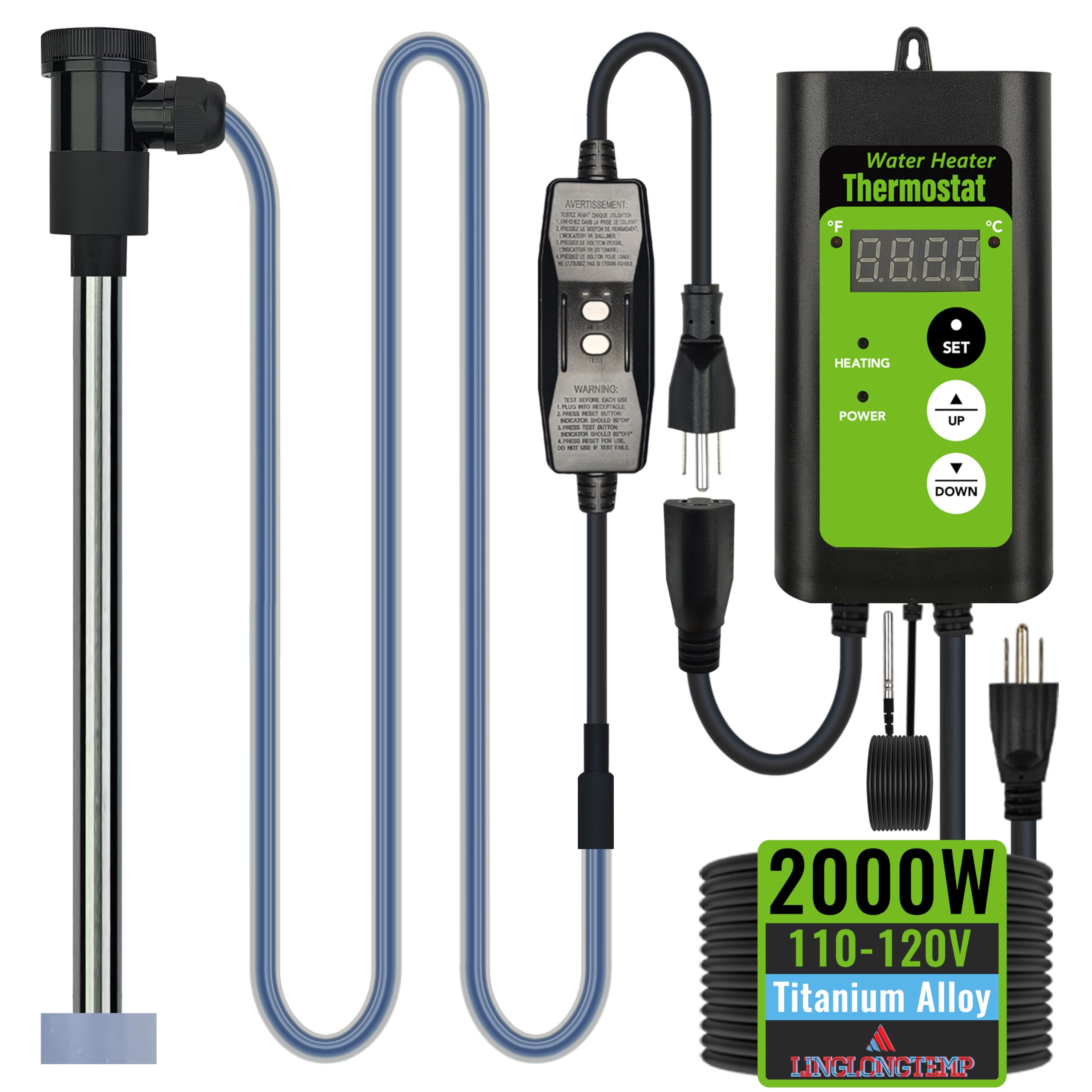 Photo 1 of LINGLONGTEMP 2000W Titanium Submersible Portable Inflatable Pool & Hot Tub Electric Immersion Water Heater with GFCI & Temp Control for Pool, Bathtubs, spa tub, Baptistry Pool and Above Ground Pool