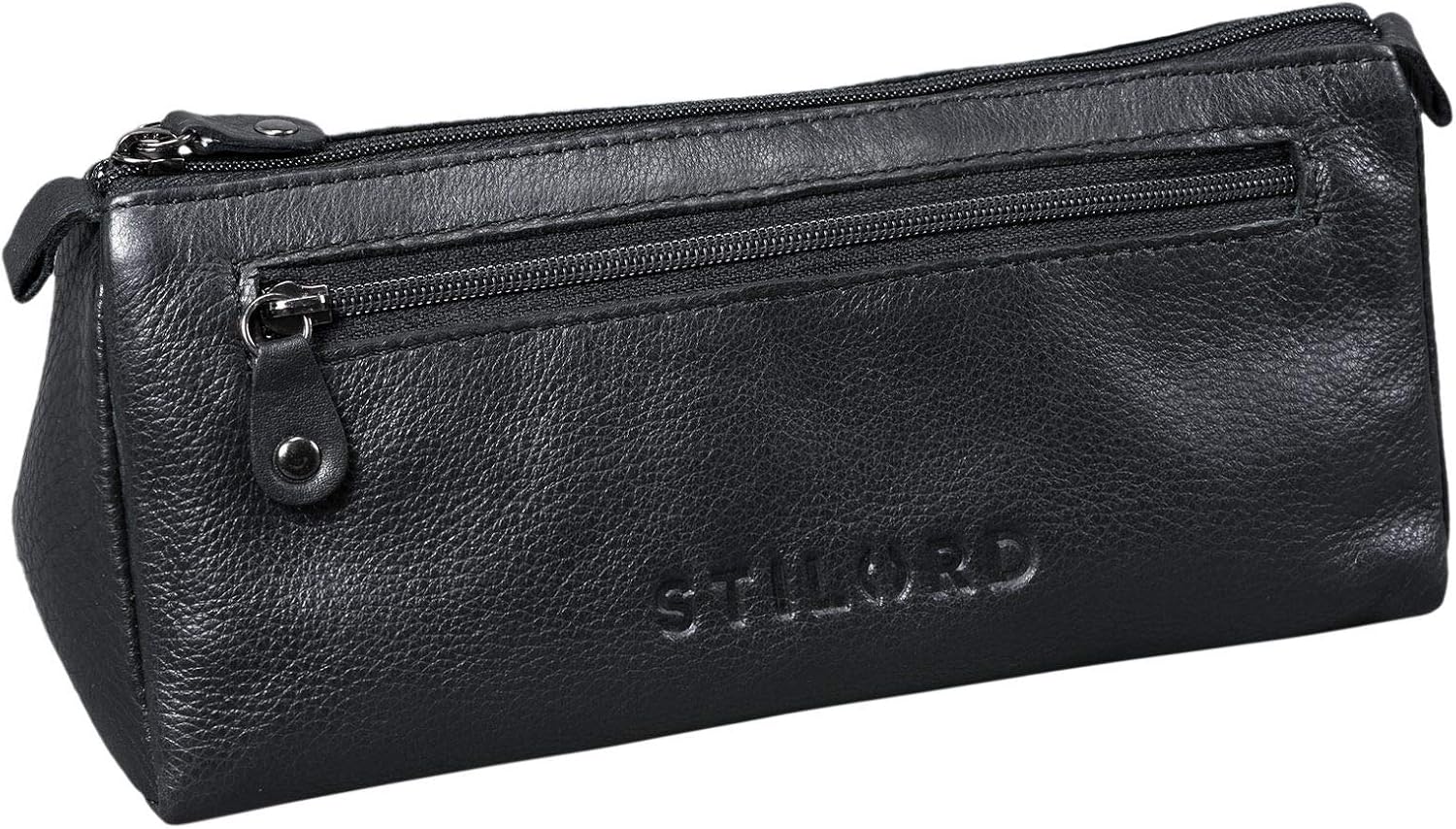 STILORD "Alexis" Leather Pencil Pouch Vintage Pen Case Holder with Zipper for Women Men for School Office in Genuine Leather Colour:Black