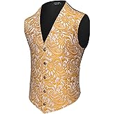 COOFANDY Mens Paisley Tuxedo Vest Victorian Steampunk Gothic Suit Vest Slim Fit V-Neck Waistcoat