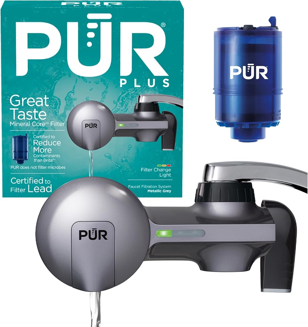 PUR PFM350V Faucet Mount Water Filter Metallic Grey Tool-Free Installation