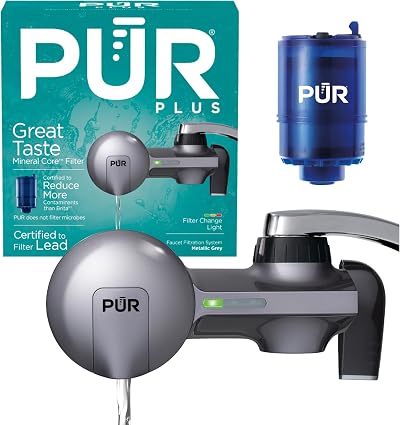 PUR PFM350V Faucet Mount Water Filter Metallic Grey Tool-Free Installation