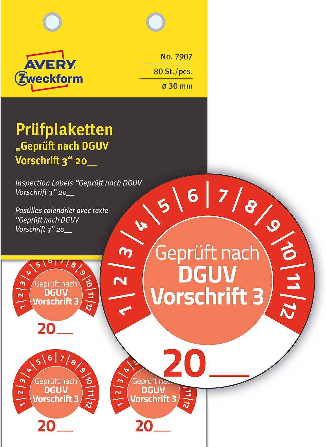 AVERY Zweckform Pack of 80 Test Badges, Tested According to DGUV Regulation 3 20xx (with Year to Enter Yourself, Durable - Image 3