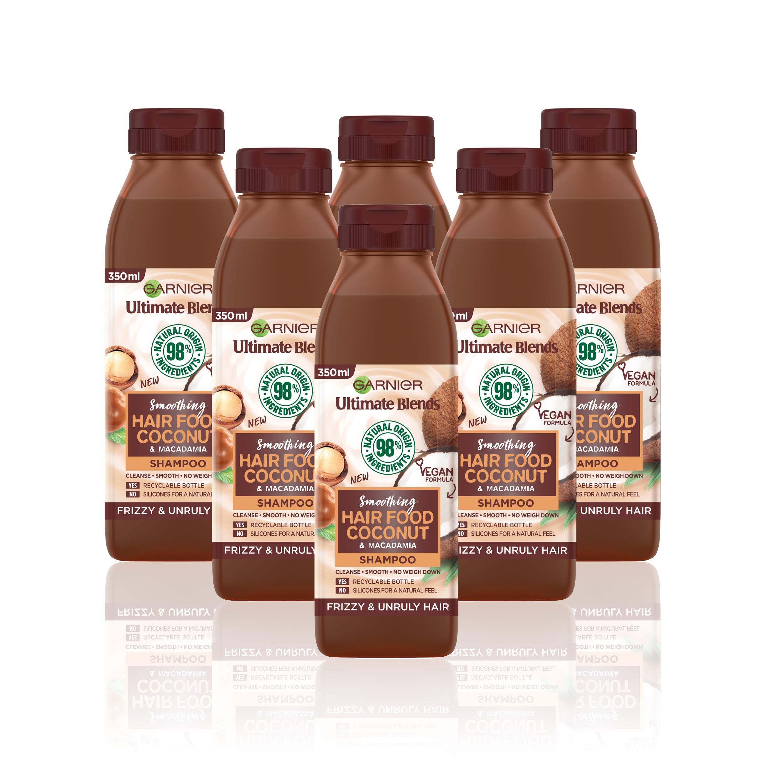 Garnier Ultimate Blends Coconut Shampoo For Curly Hair | Coconut Hair Food Shampoo by Garnier Ultimate Blends | 98 Percent Natural Origin Ingredients | 350 ml Pack of 6