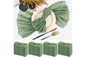 TERUNTRUE 42 Packs Gauze Cheesecloth Napkins 20 x 20 Inch Sage Green Wrinkled Dinner Napkins, Rustic Boho Napkins Soft Cotton Cloth Napkins for Wedding Party Event Dinner Table Decoration