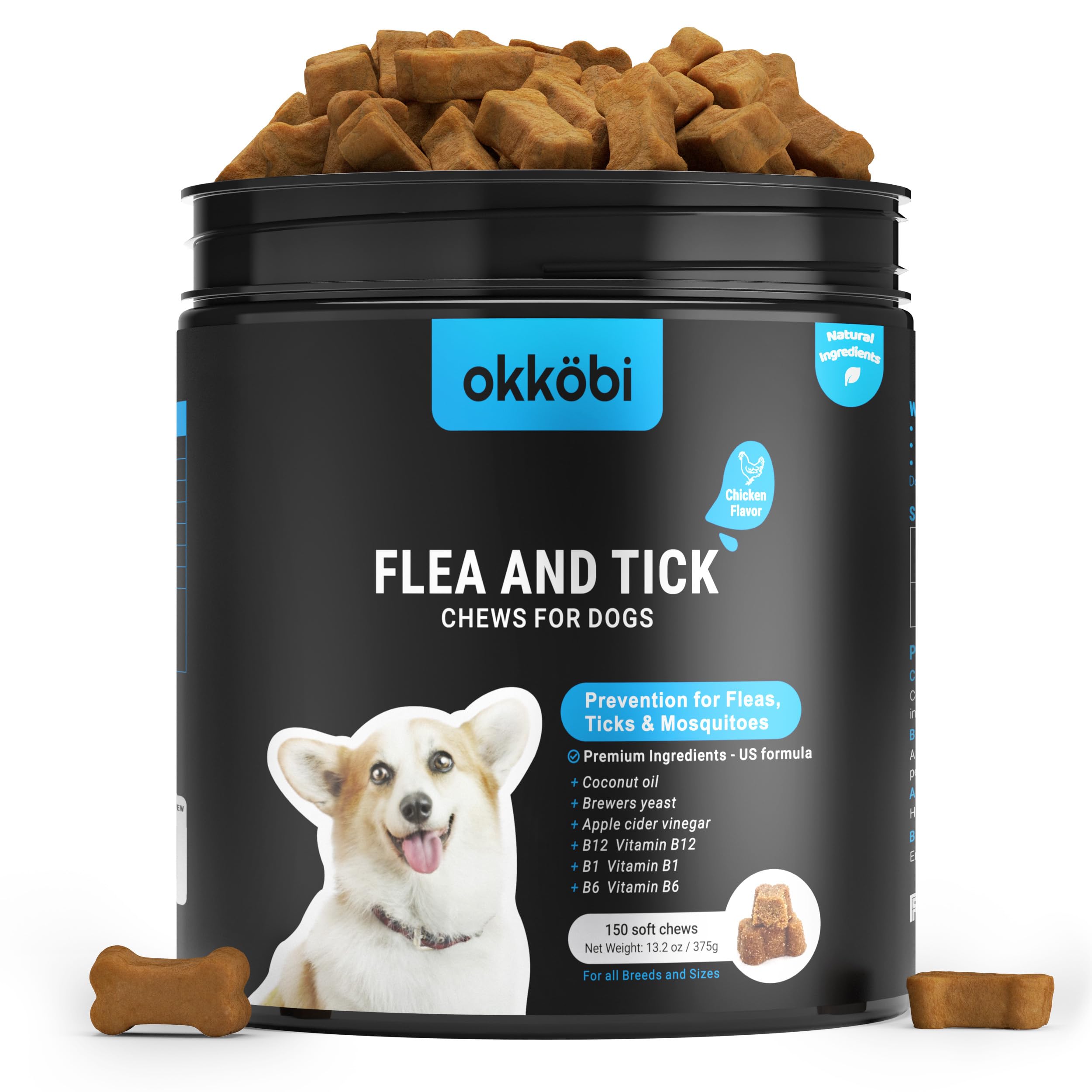 Flea & Tick Prevention Chews for Dogs – 150 Soft Chewables – Daily Dog Supplement for Natural Pest Defense & Comfort - Chicken