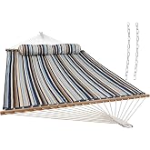 Sunnydaze Quilted Double Hammock for Outside with Pillow, Ocean Isle | 450 lb Capacity, 74" x 55" Bed, 2-Person Hammock without Stand, Large Heavy-Duty Outdoor Hammock for Backyard or Patio