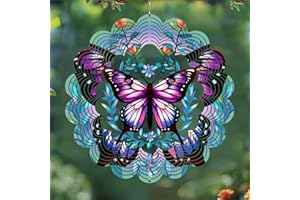 KOYILTD 12 inch 3D Butterfly Garden Wind Spinners Unique Birthday Gifts for Women Hanging Wind Metal Sculptures Butterfly Gar