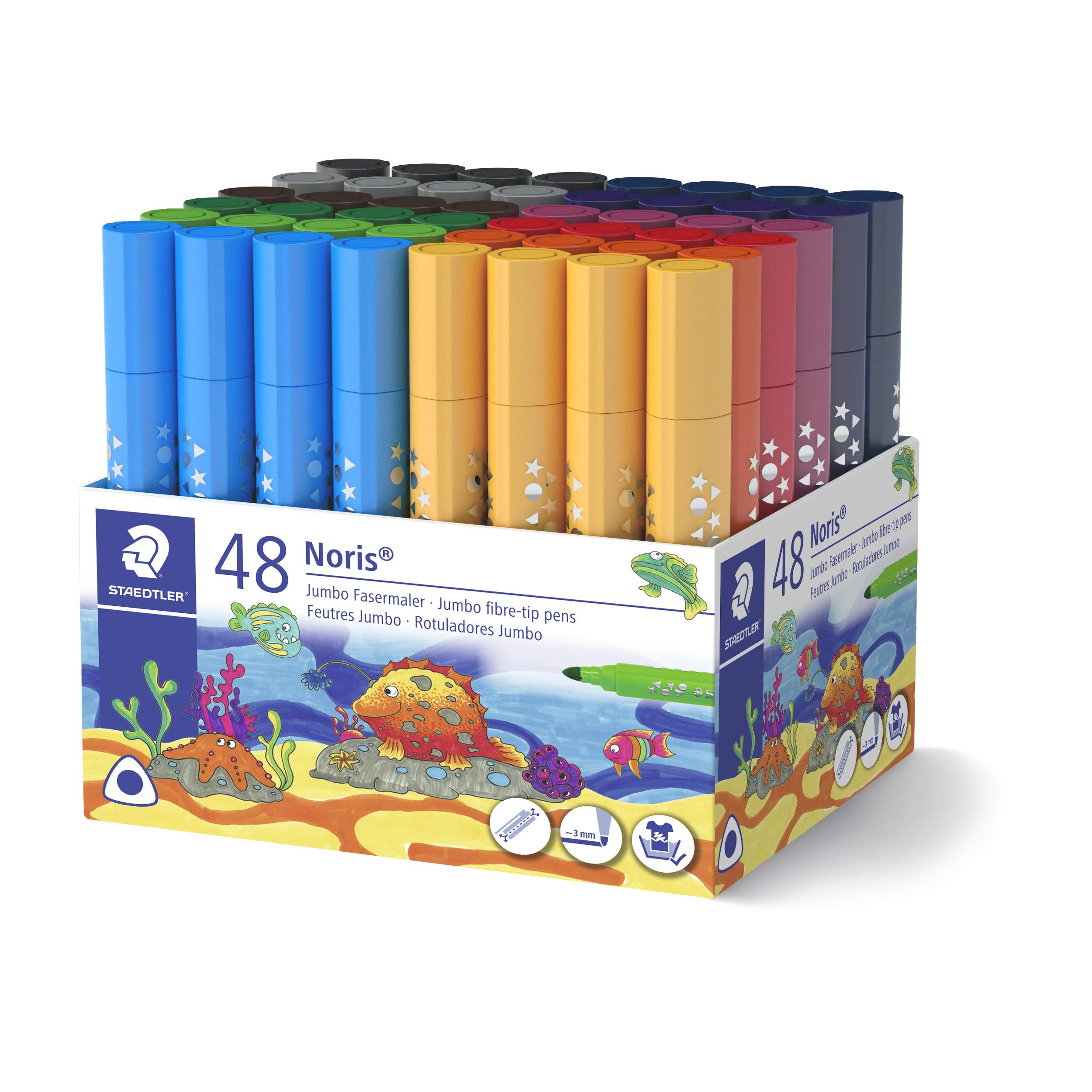 Staedtler 328 – Cup 48 Felt-Tip Triangular Colouring Pens Wide Tip 3 mm Assorted Colours